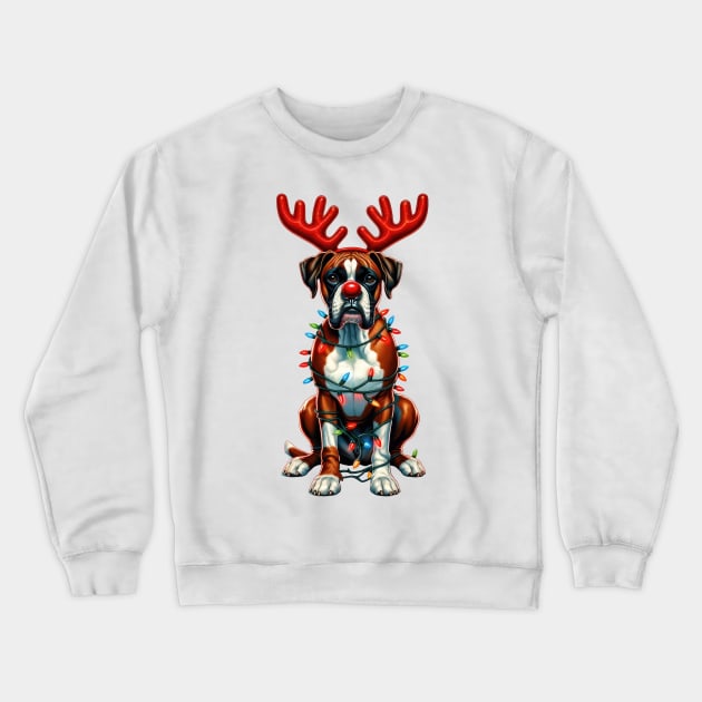 Christmas Red Nose Boxer Dog Crewneck Sweatshirt by Chromatic Fusion Studio